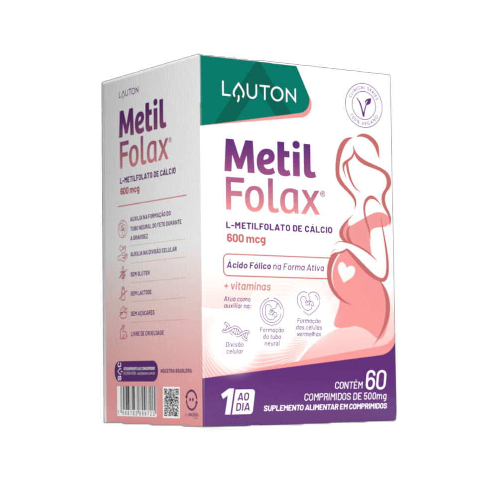 Metilfolax®  Metilfolato de Cálcio 360mcg  60 Comprimidos Lauton Nutrition