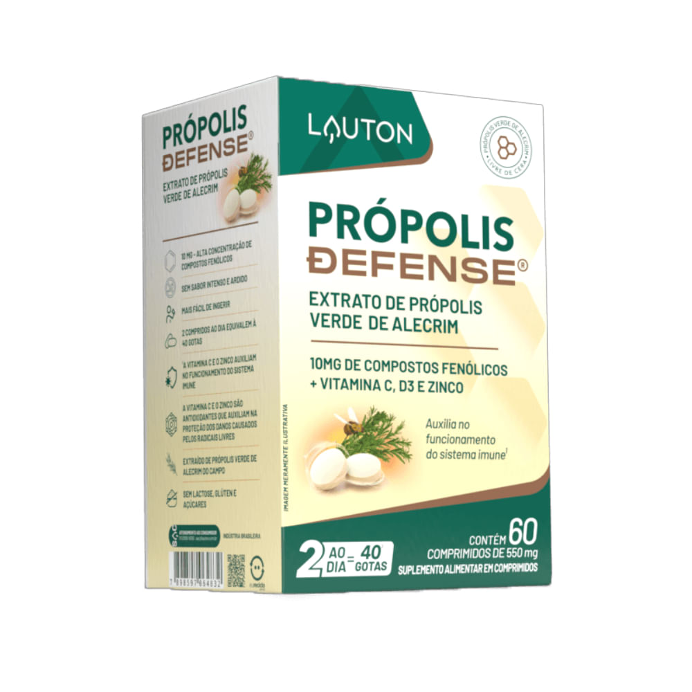 Propolis Defense® Extrato De Própolis Verde De Alecrim Com Vitamina C + D3 E Zinco 60 Comprimidos Lauton