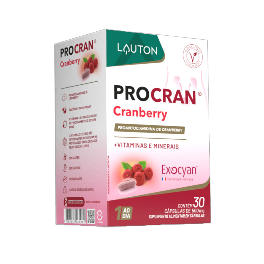 Procran® Cranberry Com Vitamina C + E + Zinco E Selênio Lauton Nutrition 30 Cápsulas