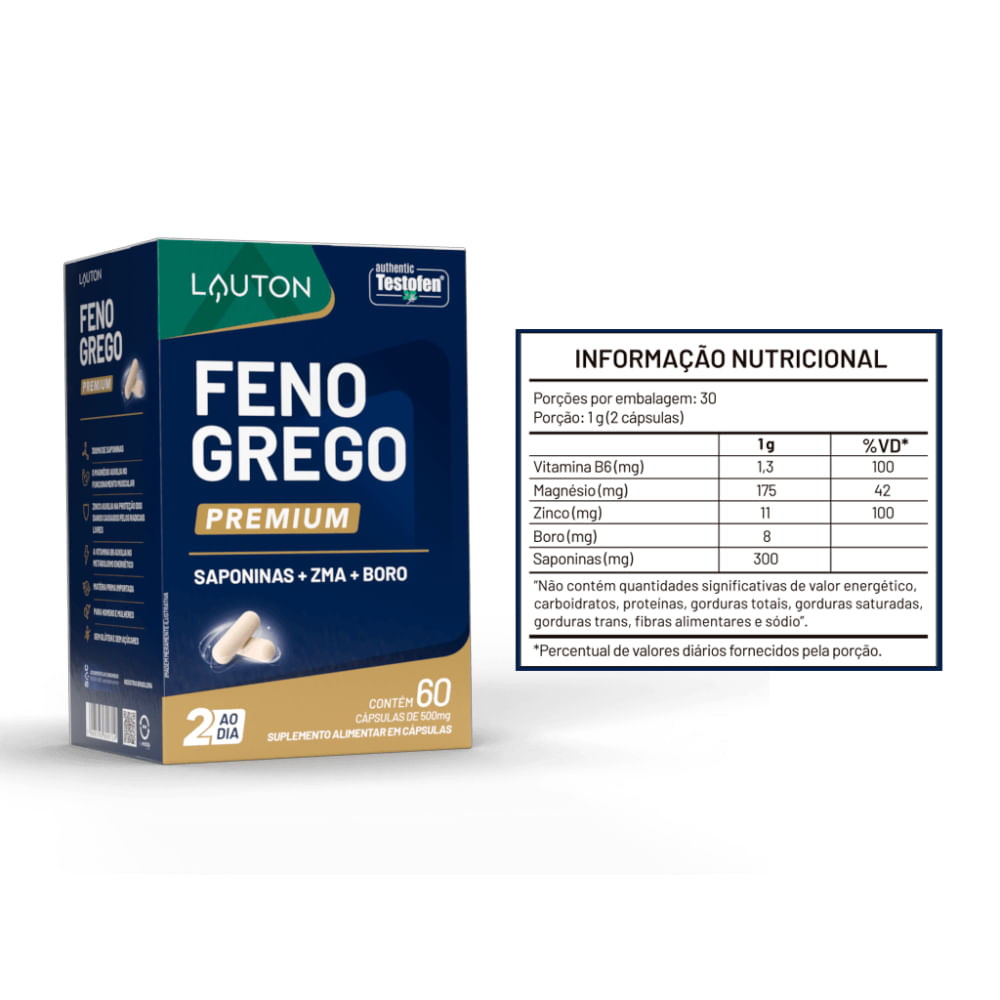 Feno Grego Premium Testofen® Saponinas + ZMA + Boro 60 Cápsulas