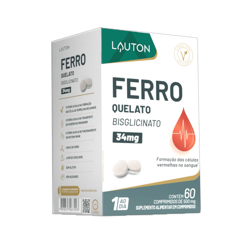 Ferro Quelato Bisglicinato 34mg 60 Comprimidos Lauton