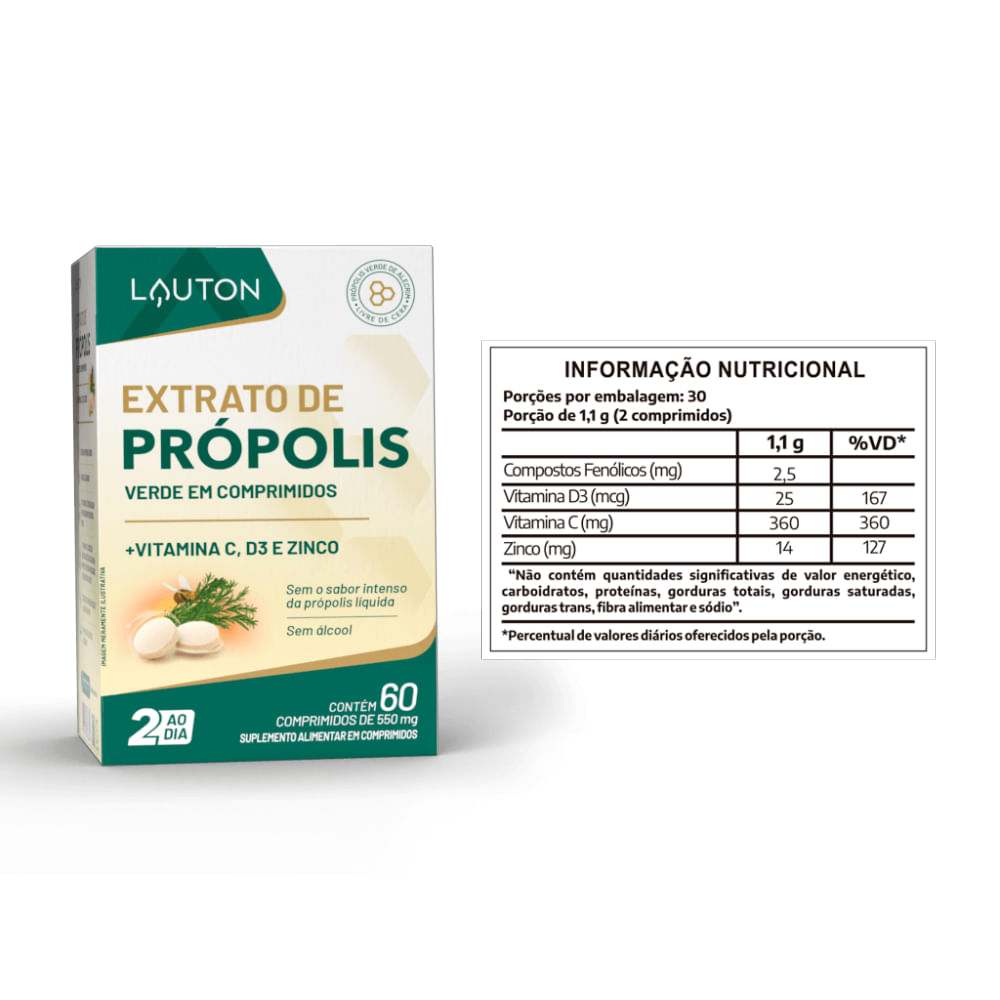 Extrato de Própolis Verde Liofilizado 60 comprimidos Lauton Nutrition