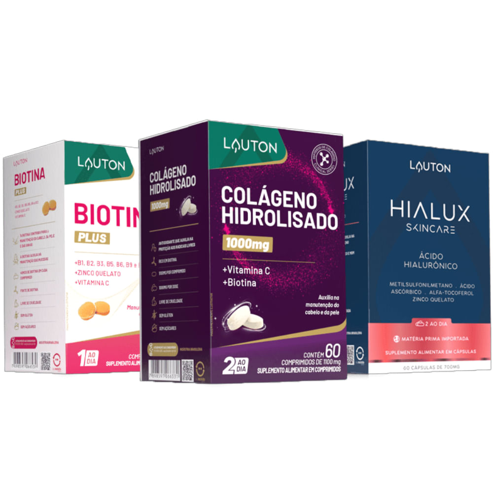 Kit Beleza Biotina + Colágeno Hidrolisado + Hialux Lauton Nutrition