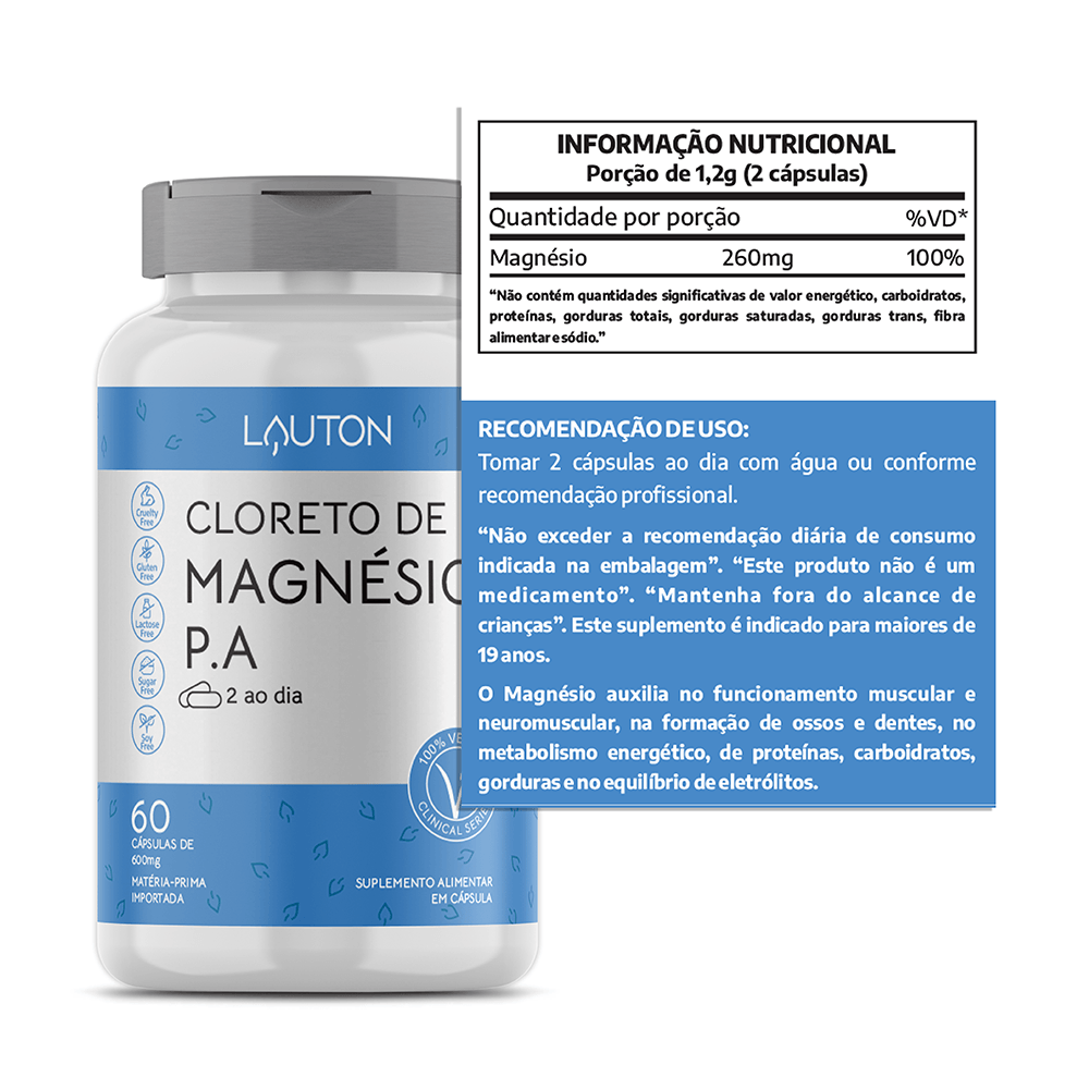 Cloreto de Magnésio 60 Cápsulas Lauton Nutrition 500mg