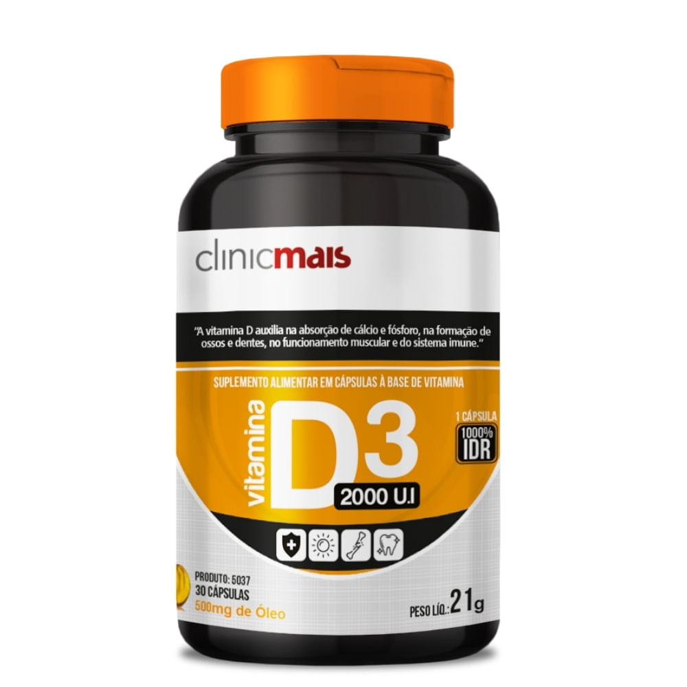 Vitamina D3 (Colecalciferol) 30 cápsulas 2000 UI ClinicMais