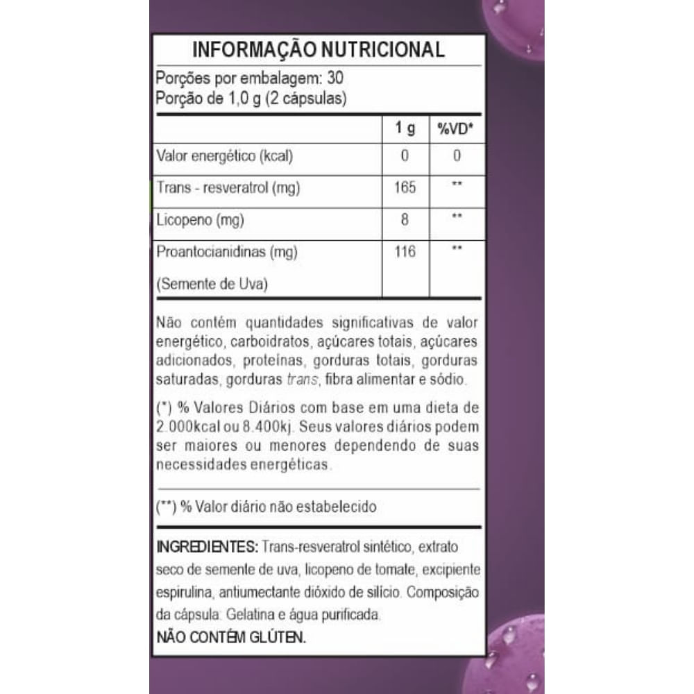 Resveratrol com Licopeno 60 cápsulas Grancaps 500mg