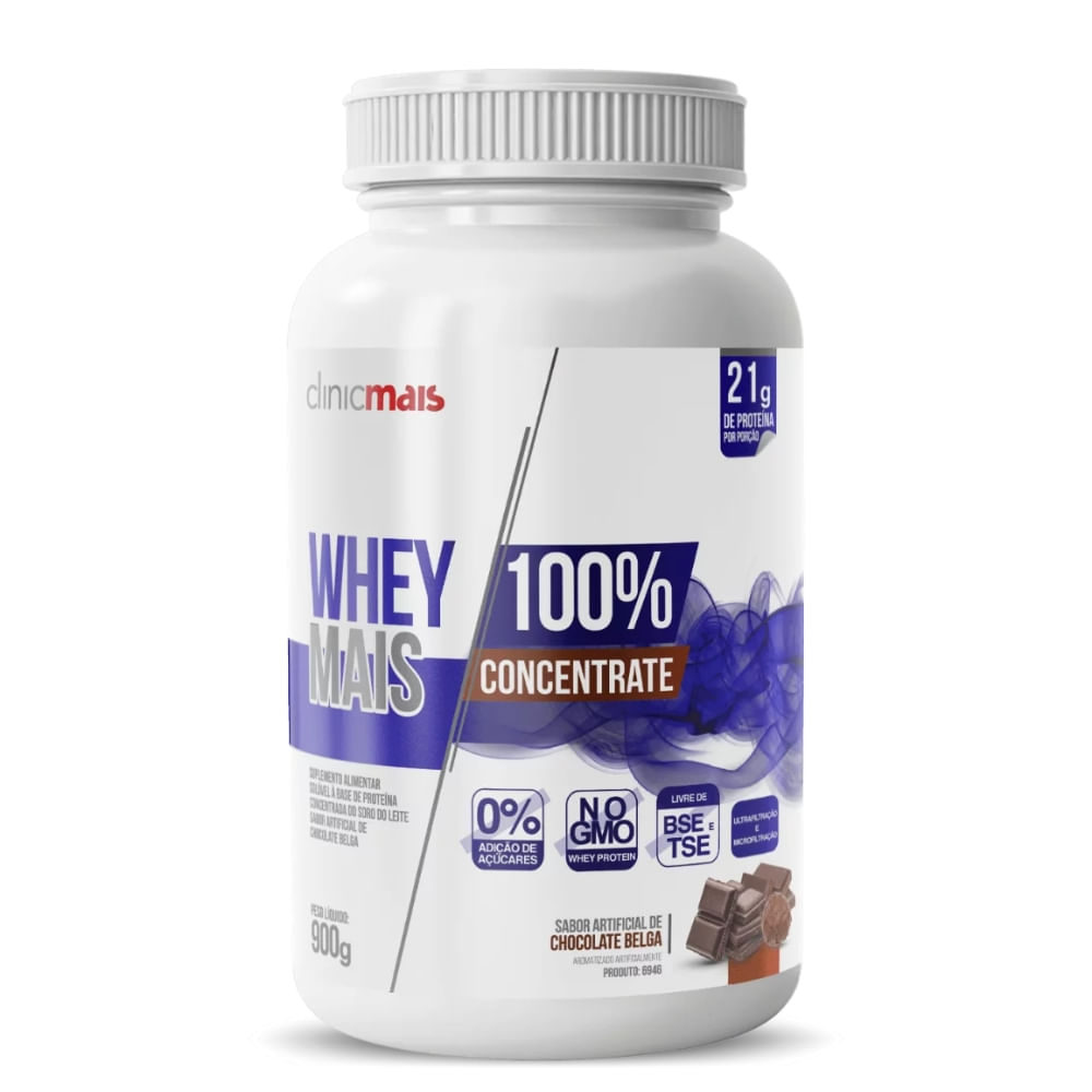 Whey Protein 100% Concentrado Belga Clinicmais 900g Sabor Chocolate