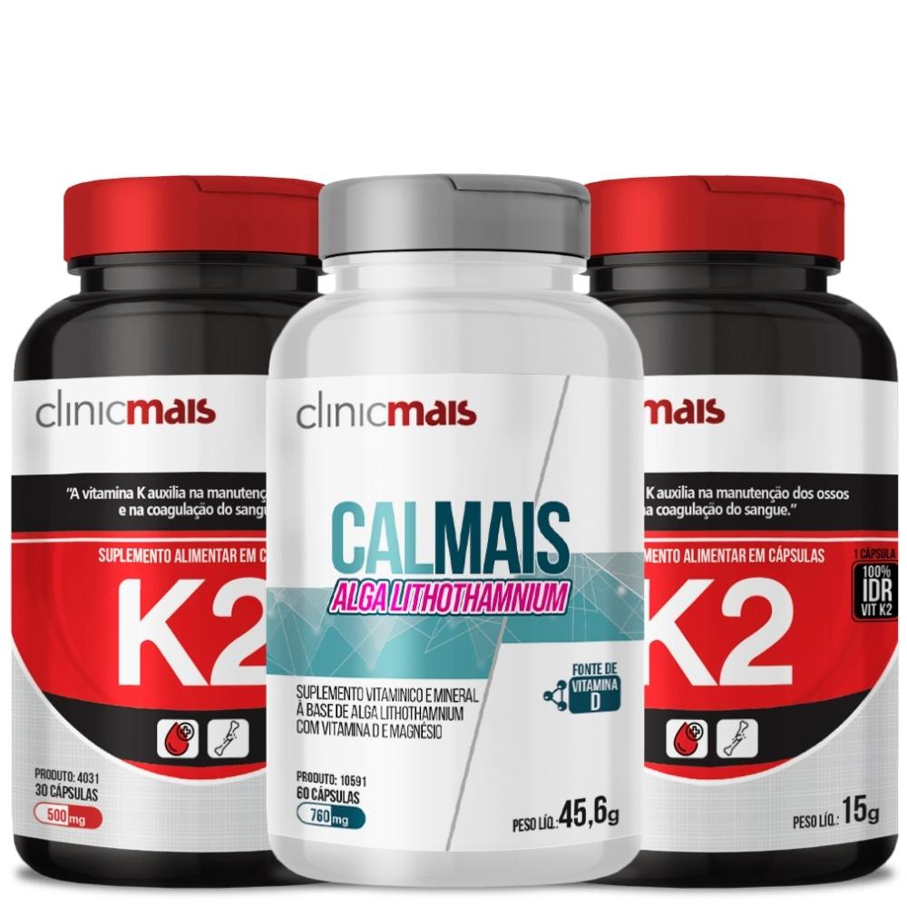 Kit Cálcio, Magnésio, Vitamina D3 e Vitamina K2 ClinicMais