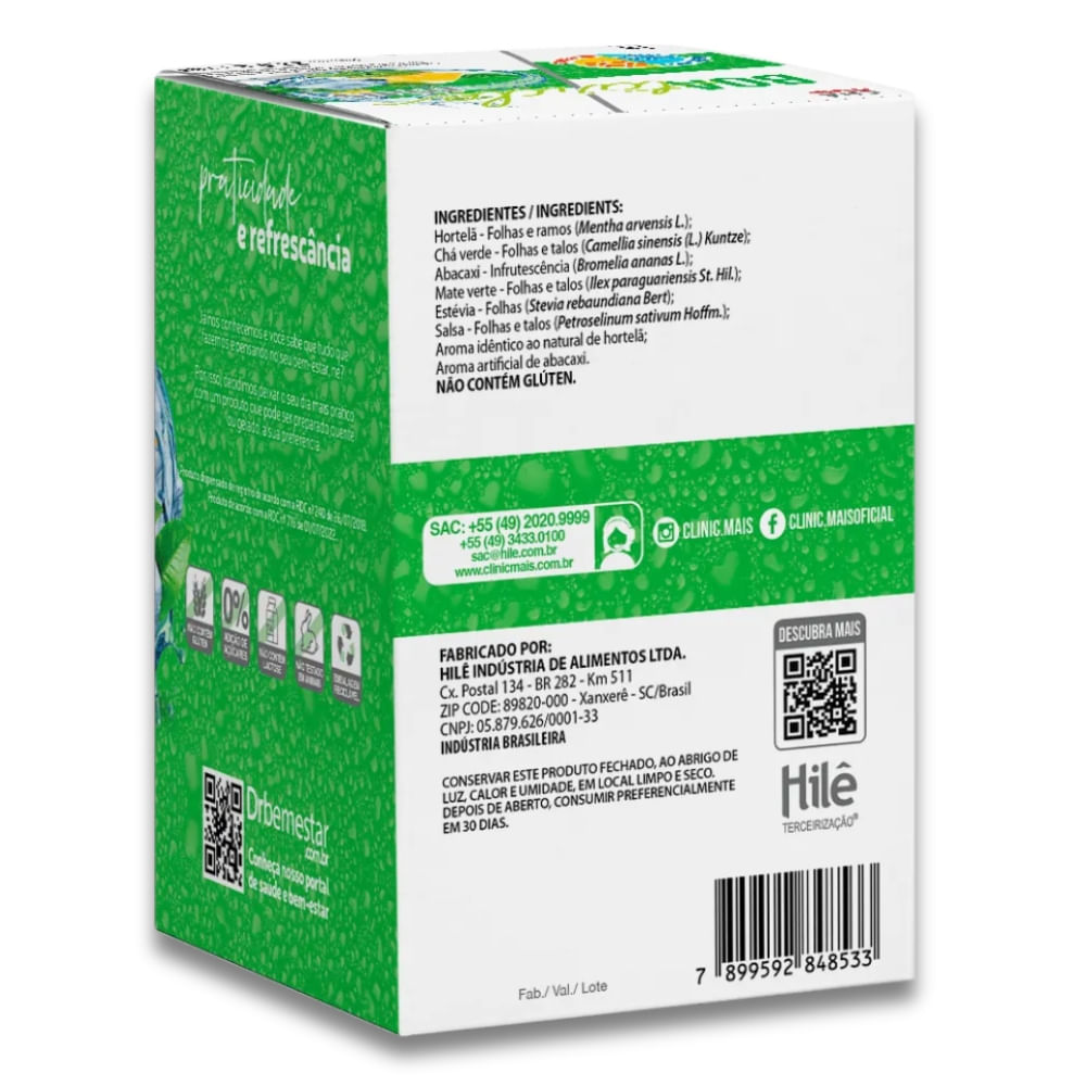 Boa Tarde Mais Chá Gelado/Quente Sabor Abacaxi com Hortelã ClinicMais 15 sachês