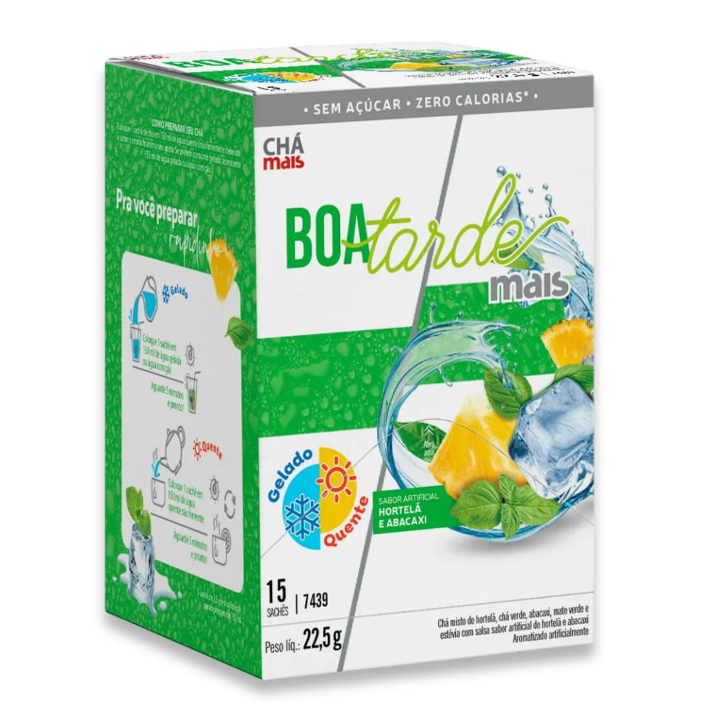 Boa Tarde Mais Chá Gelado/Quente Sabor Abacaxi com Hortelã ClinicMais 15 sachês