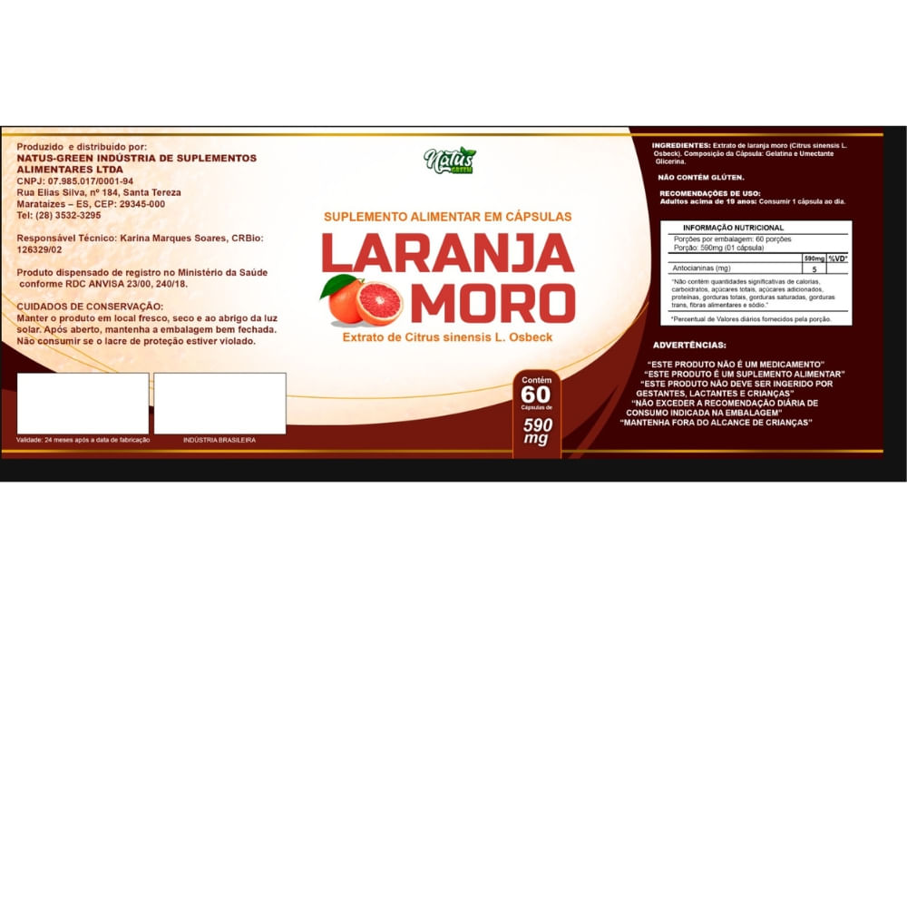 Kit 3 Laranja Moro Pura (Morosil) Natus Green 500mg 60 Cápsulas
