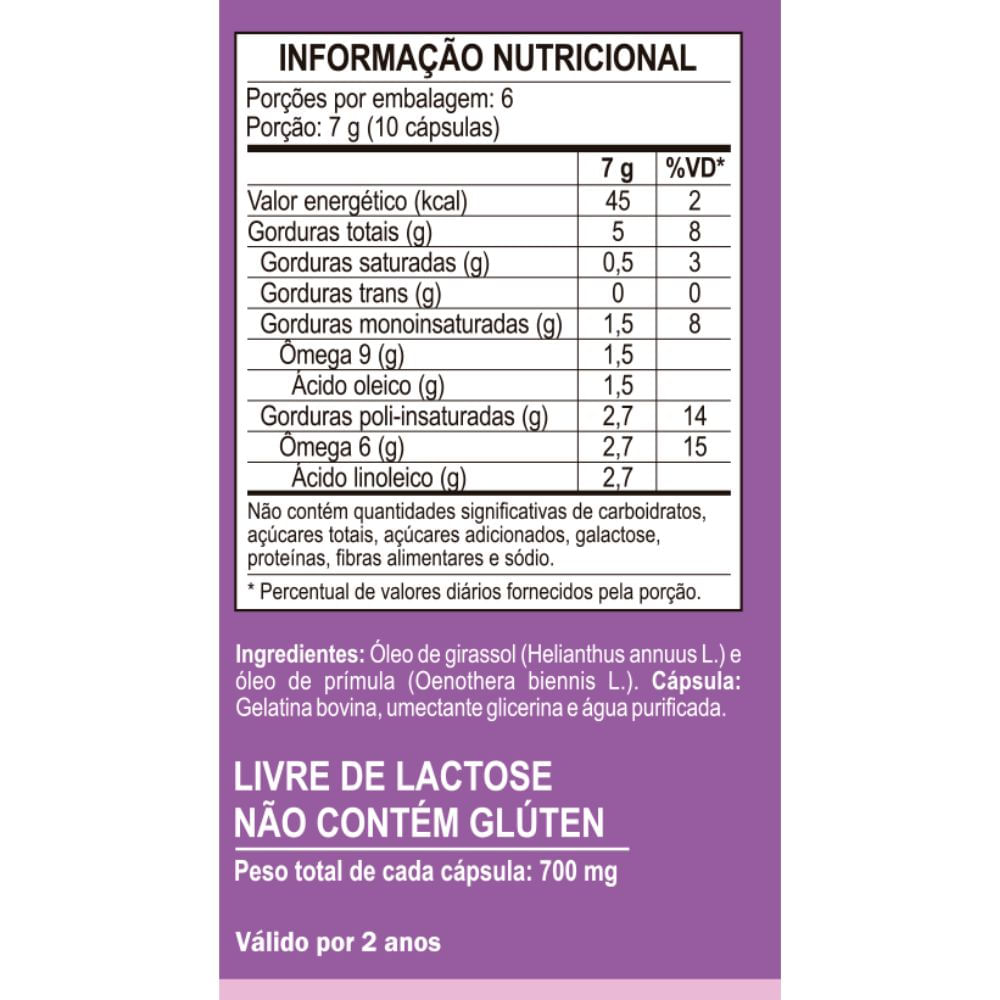 Óleo de Prímula e Girassol Primulife Unilife 500mg 60 Cápsulas