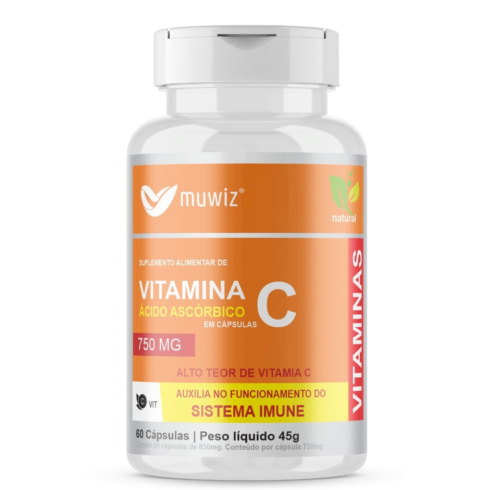 Vitamina C (ácido Ascórbico) Muwiz 750mg 60 Cápsulas