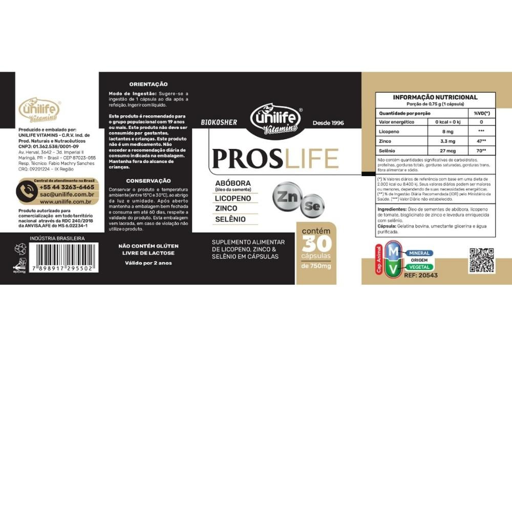 Proslife Óleo de Semente de Abóbora 30 cápsulas Unilife 750mg