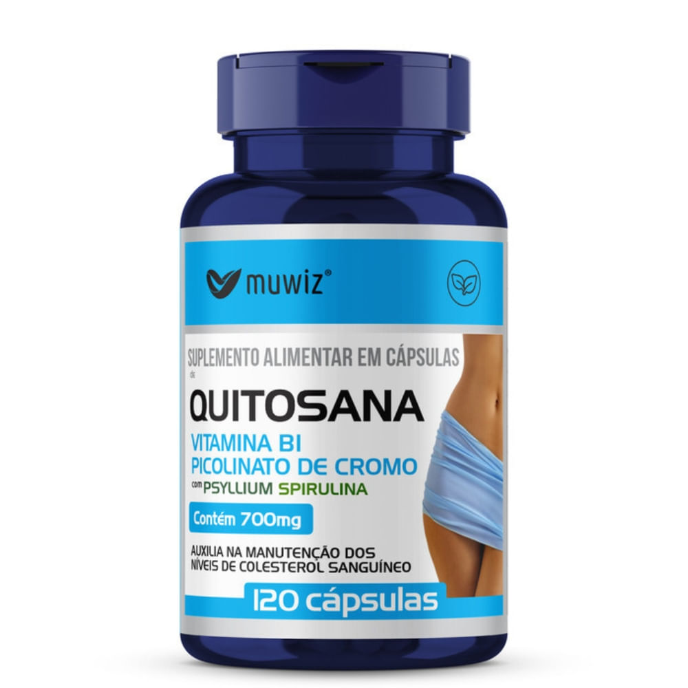 Quitosana, Spirulina, Psyllium, B1 e Cromo 120 cápsulas Muwiz 700mg