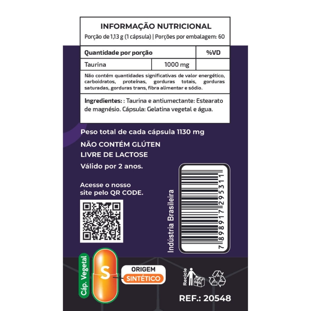 Taurina Black Taurine Unilife 1130mg 60 Cápsulas