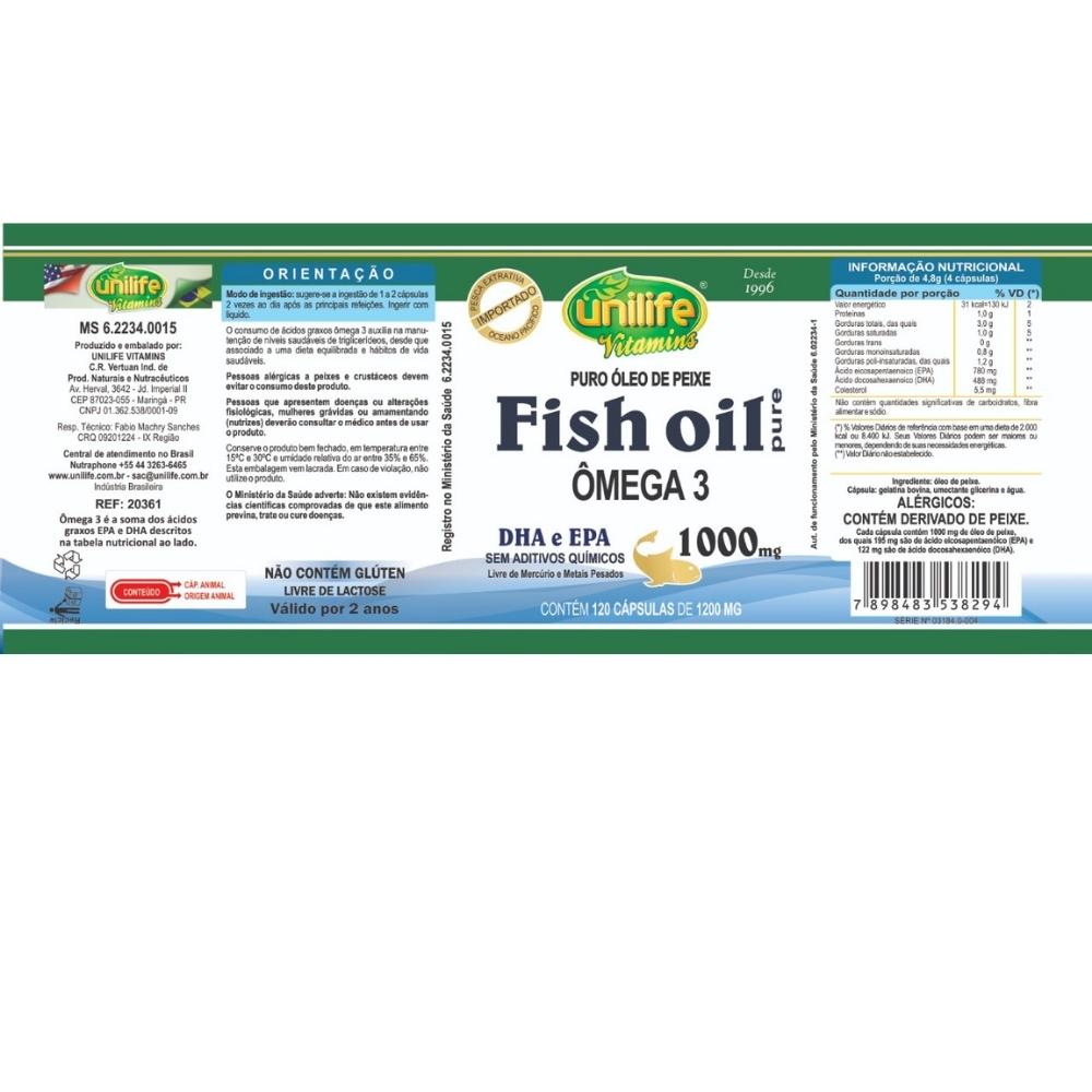 Ômega 3 Fish Oil Unilife 1000mg 120 Cápsulas