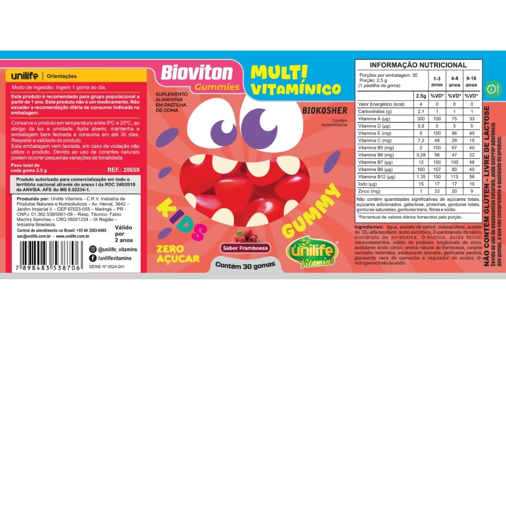 Multivitamínico Kids Unilife 2500mg 30 Gomas