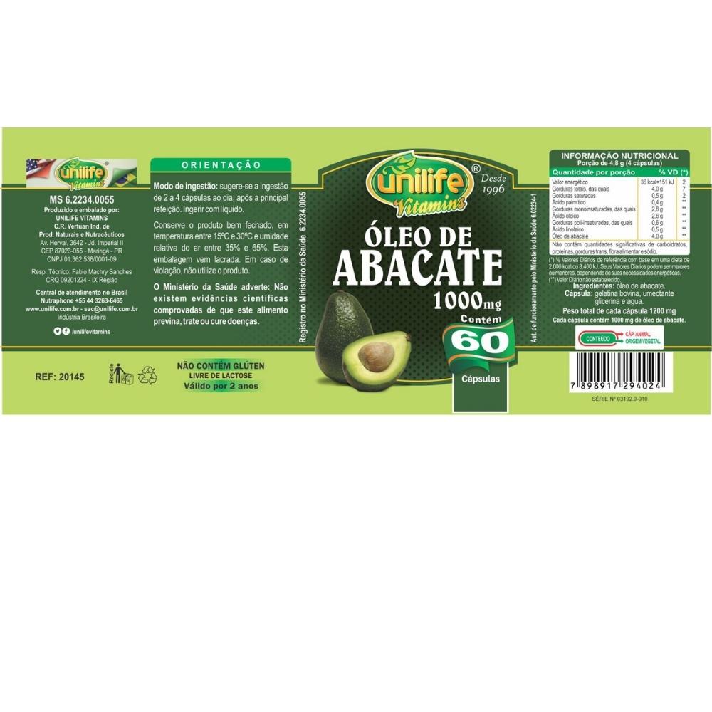 Óleo de Abacate Unilife 1000mg 60 Cápsulas