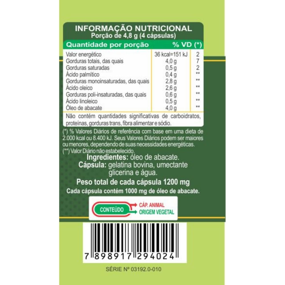 Óleo de Abacate Unilife 1000mg 60 Cápsulas