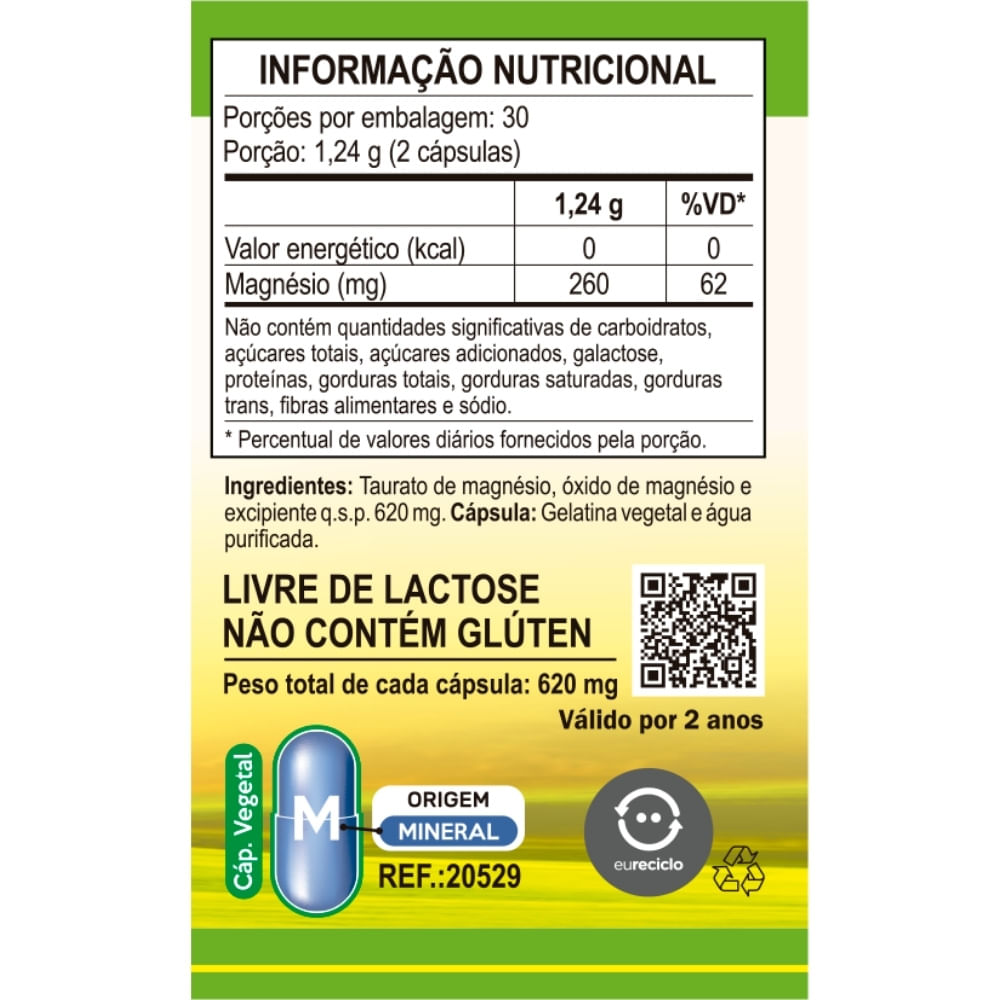 Magnésio Taurato Unilife 620mg 60 Cápsulas