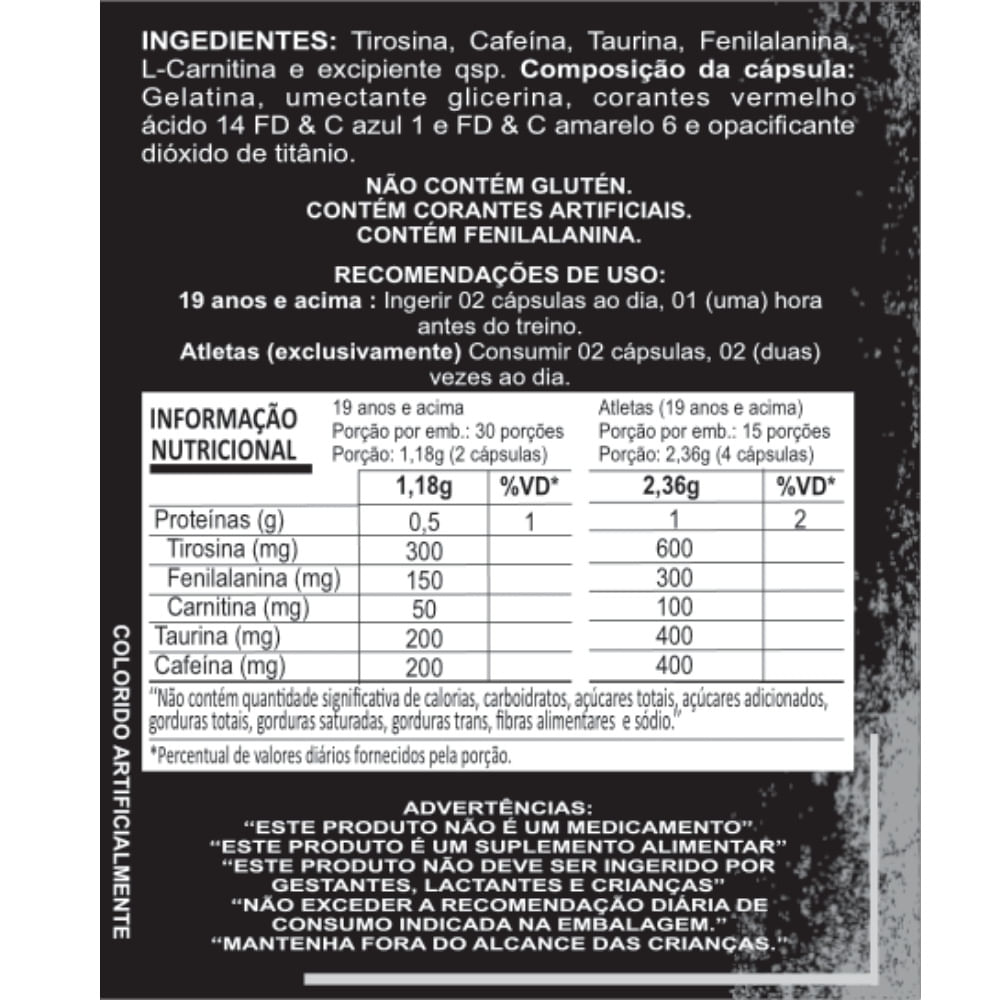 Cafeína e Taurina Pré-Treino Expansive 600mg 60 Cápsulas