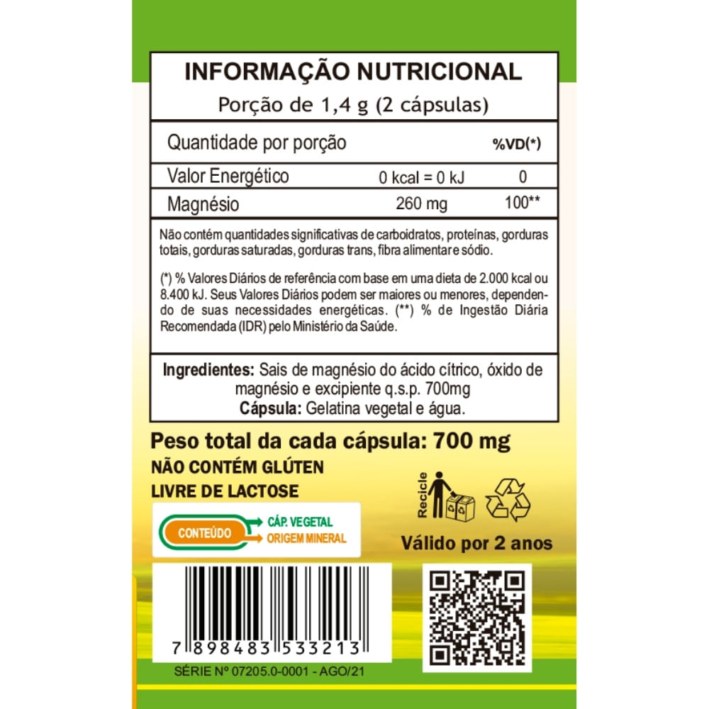 Magnésio Citrato Unilife 990mg 60 Cápsulas