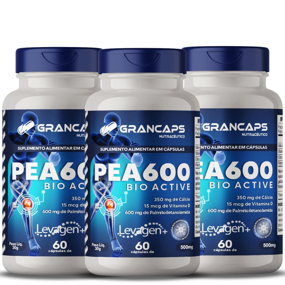 Kit 3x PEA 600 Bio Active Analgésico 60 cápsulas Grancaps 500mg