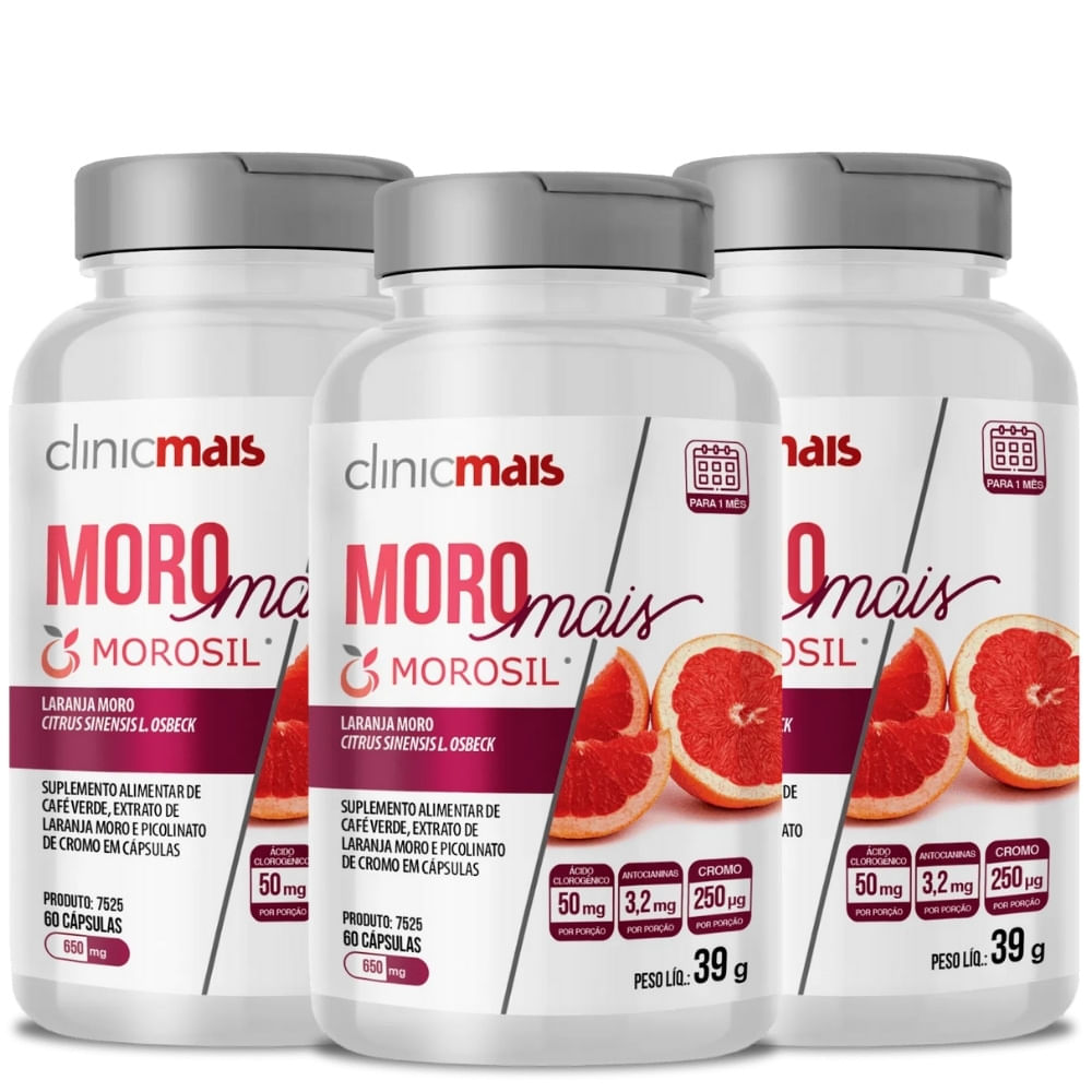 Kit 3 Morosil (Laranja Moro) Selo Autenticidade ClinicMais 650mg 60 Cápsulas