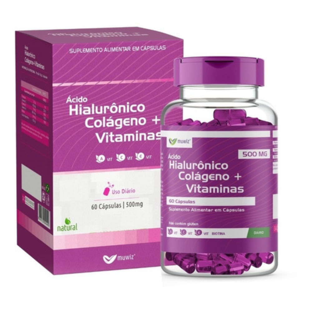 Kit 3x Ácido Hialurônico com Colágeno+ Vit 60cap Muwiz 500mg