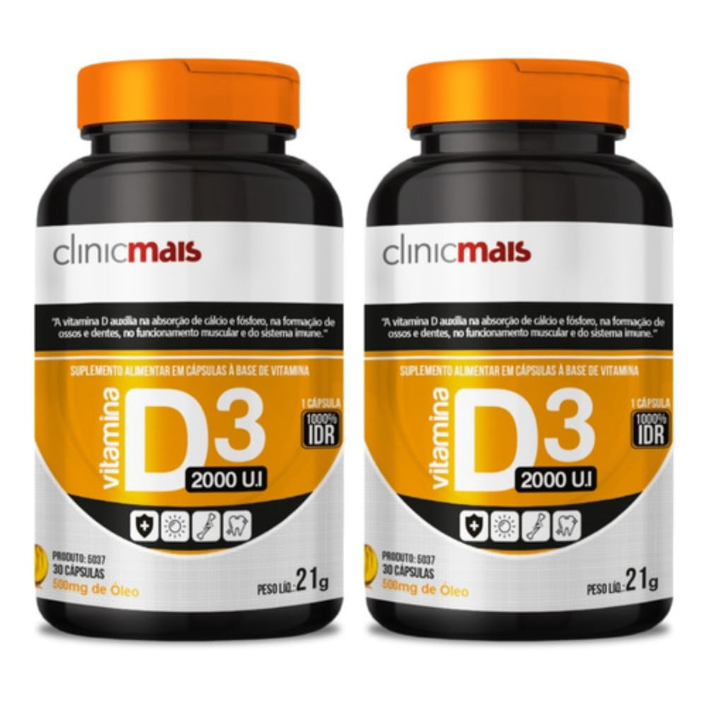 Kit 2x Vitamina D3 (Colecalciferol) 30cap  ClinicMais 2000 UI