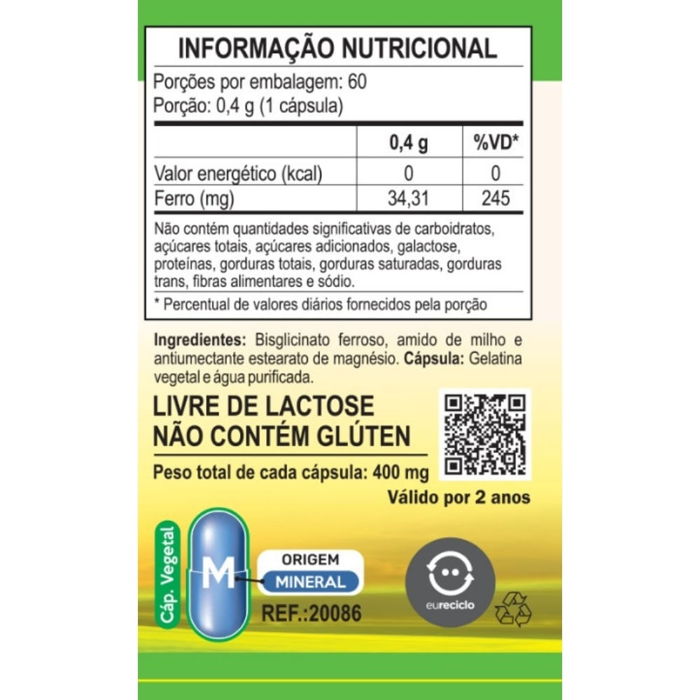 Ferro Quelato Unilife 500mg 60 Cápsulas