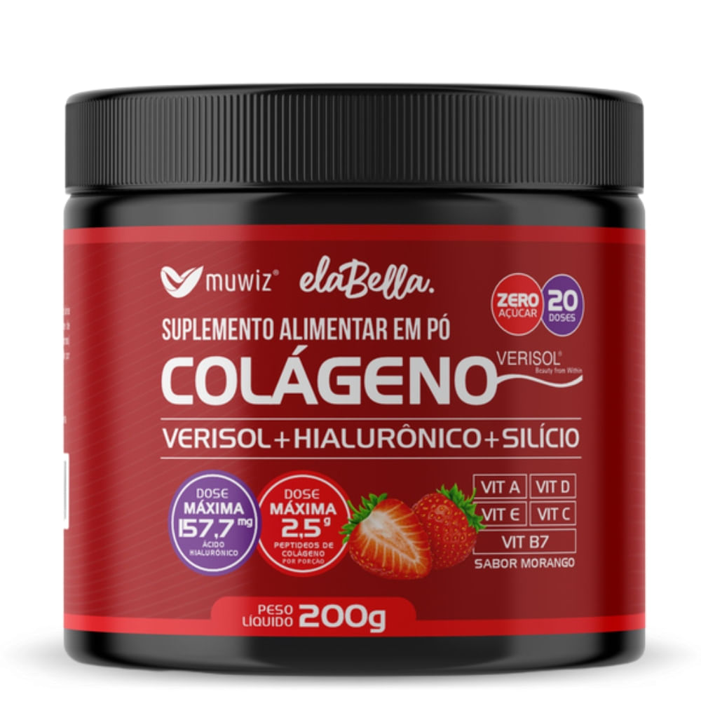 Colágeno Verisol Com Ácido Hialurônico Sabor Morango Muwiz