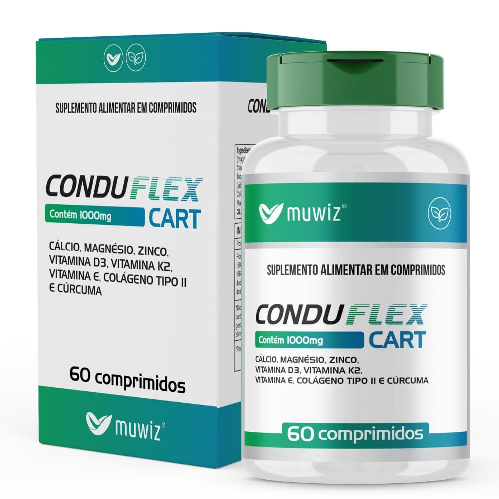 Colágeno Tipo 2, Cálcio e Cúrcuma Conduflex Muwiz 1000mg 60 Comprimidos