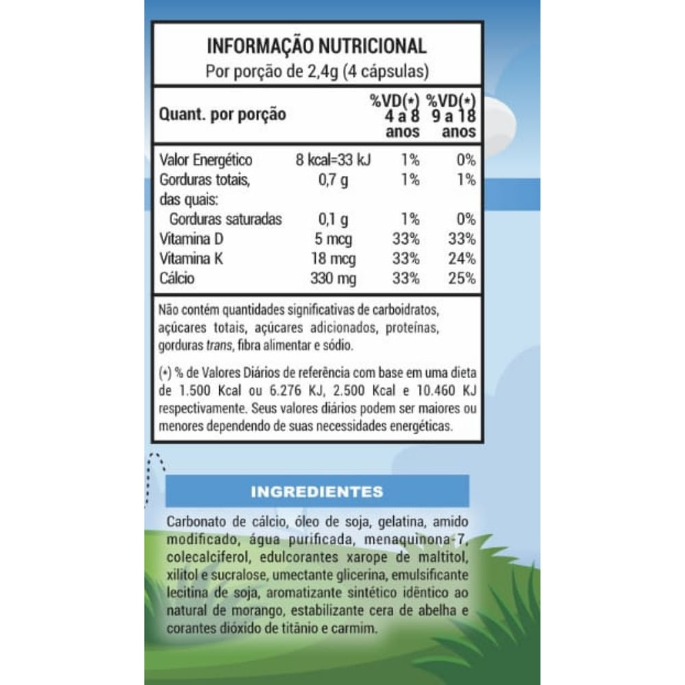 Cálcio, Vitamina K2 e D3 Kids Grancaps 90 Cápsulas