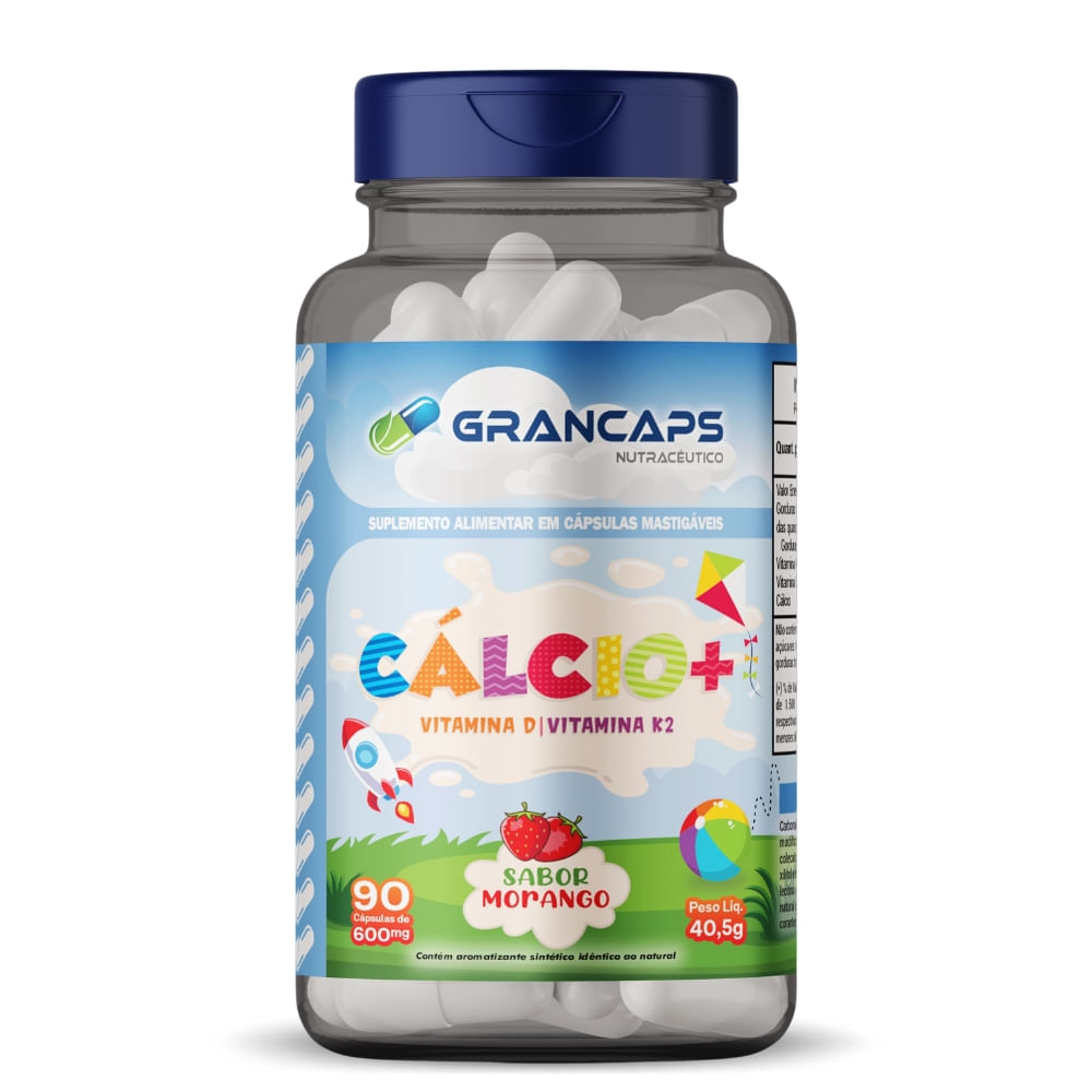 Cálcio, Vitamina K2 e D3 Kids 90 cápsulas Grancaps
