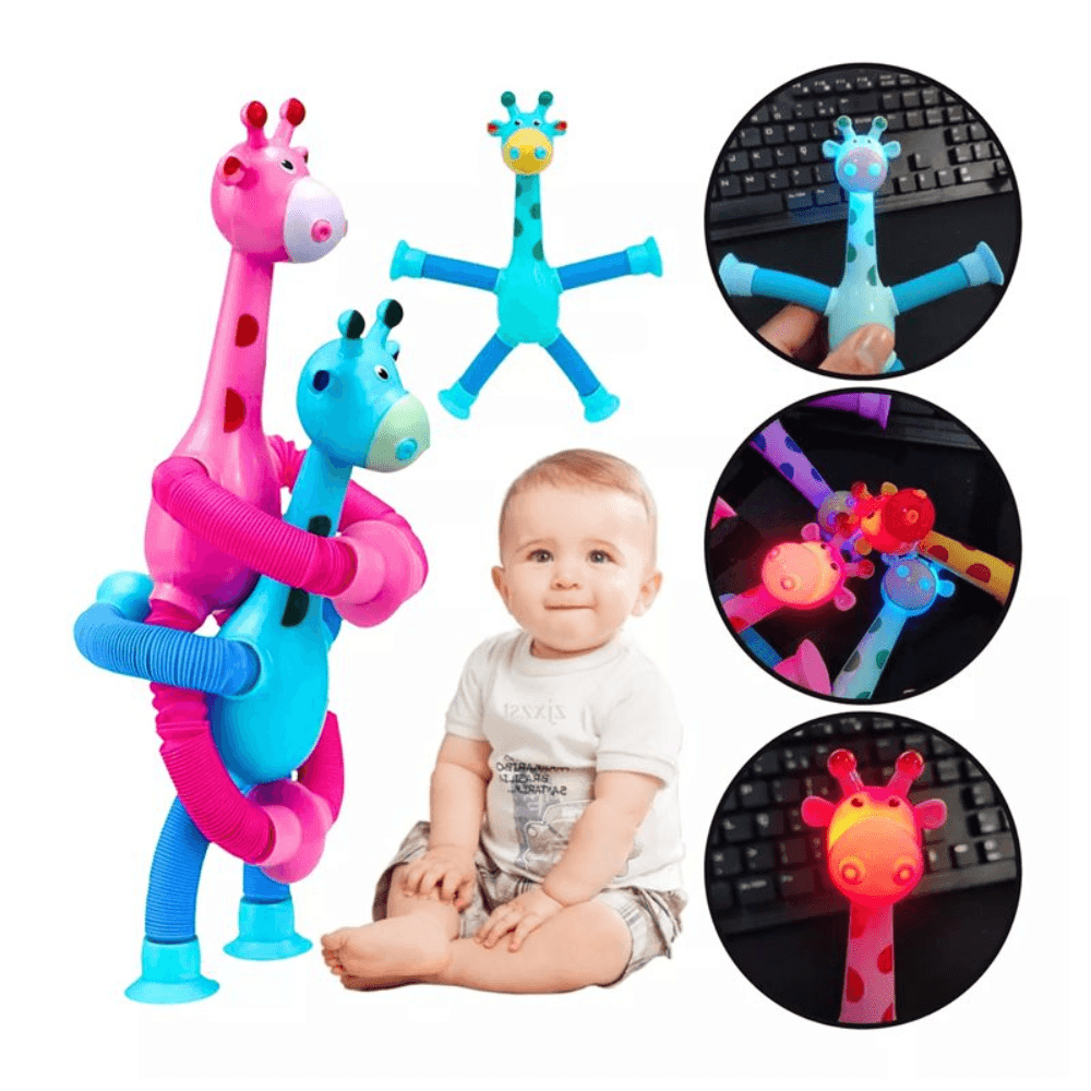 Brinquedo Girafa Pop Tube Mágica Flexível Com LED