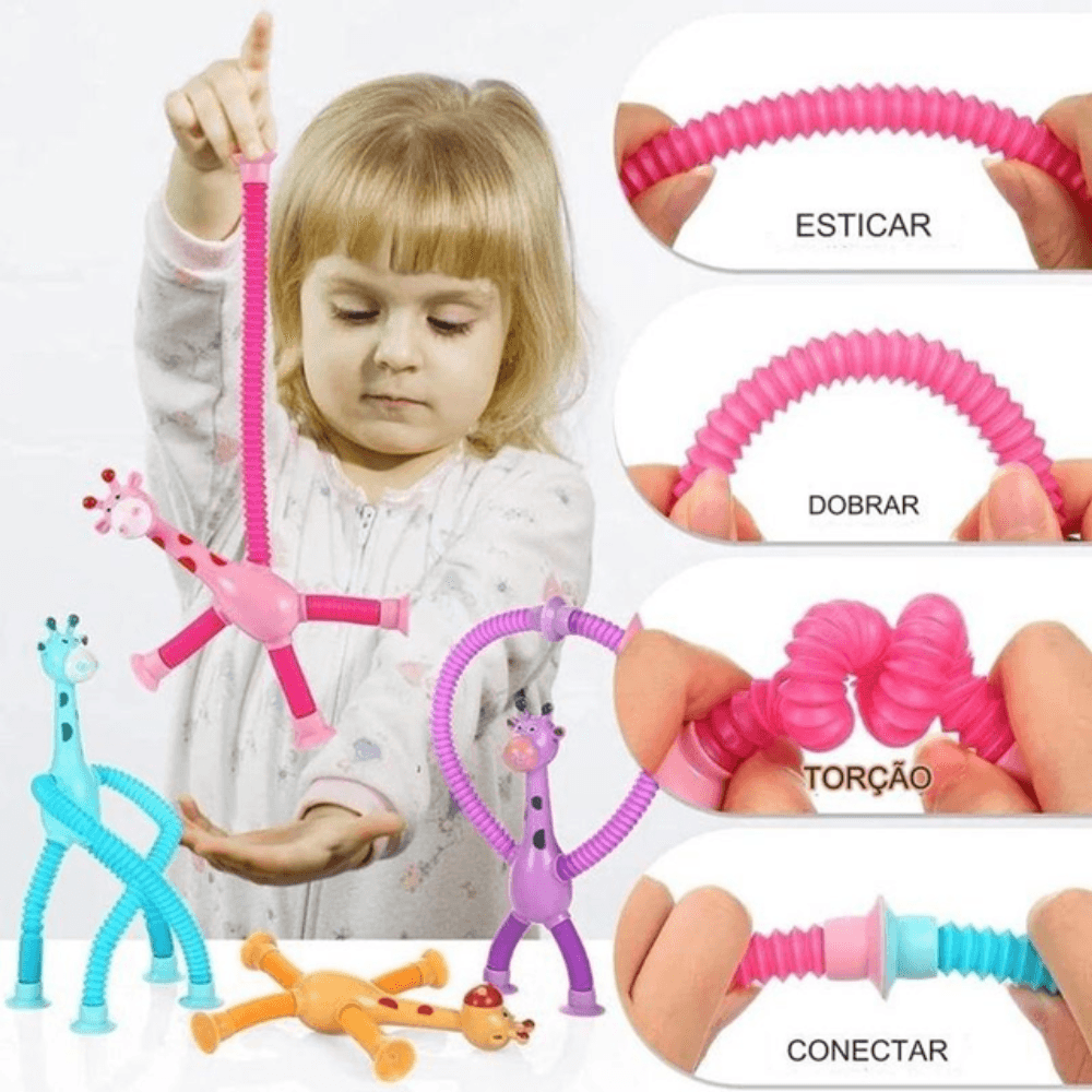 Brinquedo Girafa Pop Tube Mágica Flexível Com LED