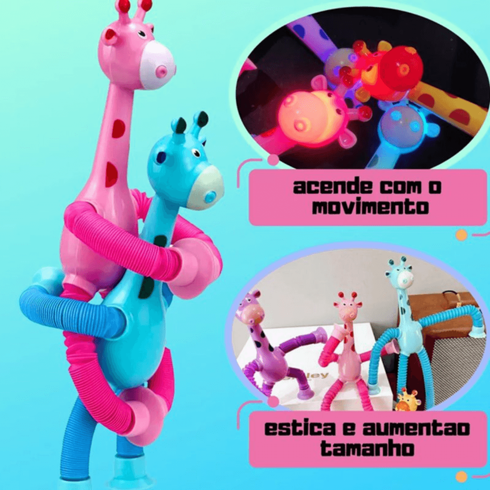 Brinquedo Girafa Pop Tube Mágica Flexível Com LED