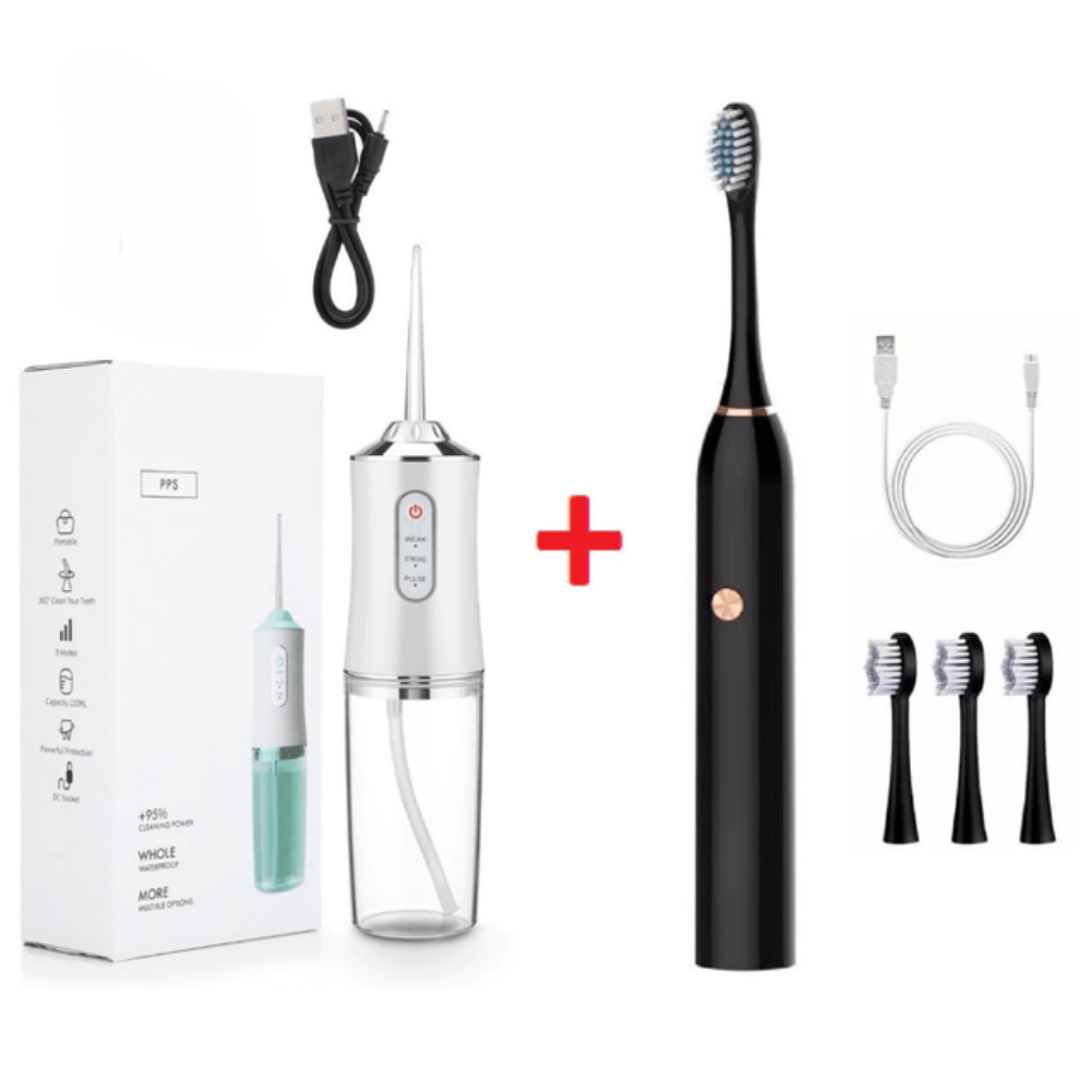 Kit  Higiene Bucal + Irrigador Oral Sem Fio + Escova Dental Elétrica