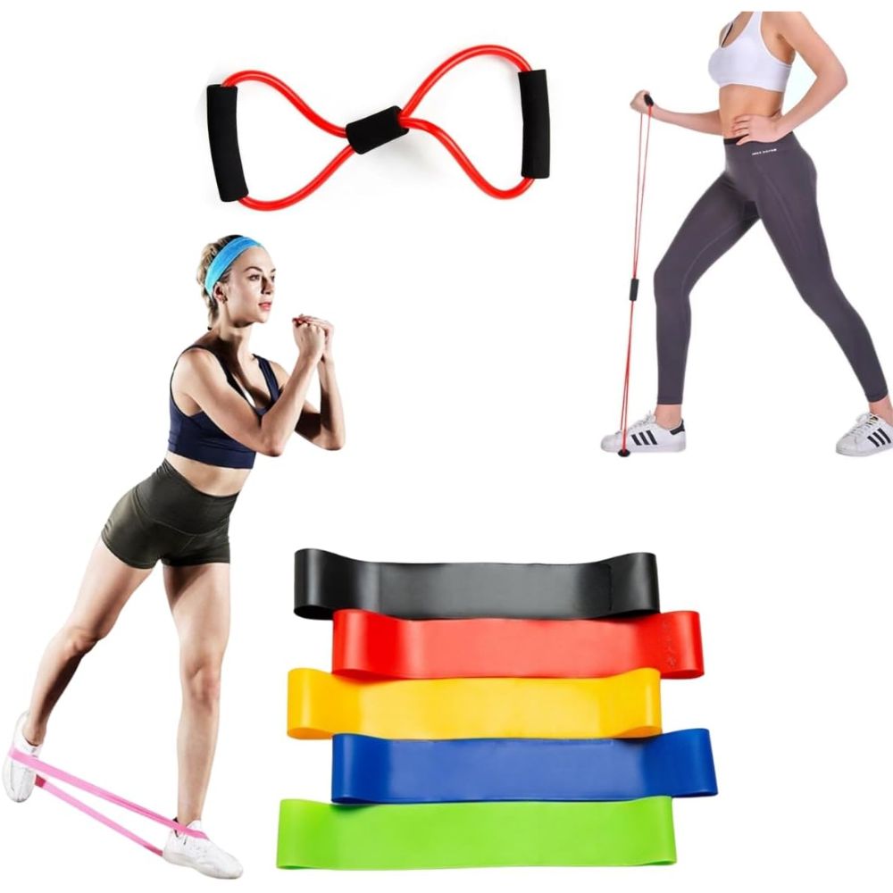 Kit Elásticos de Resistência Thera Band + Extensor "Oito" – Treino, Pilates e Fisioterapia