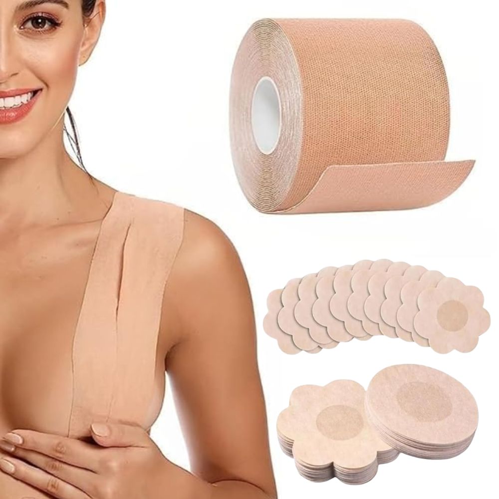Kit Sutiã Adesivo com Fita Levanta Seios + Tapa Mamilos
