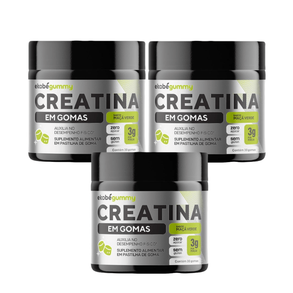 3x Creatina Gummy Maça Verde 30 Gomas Ekobé
