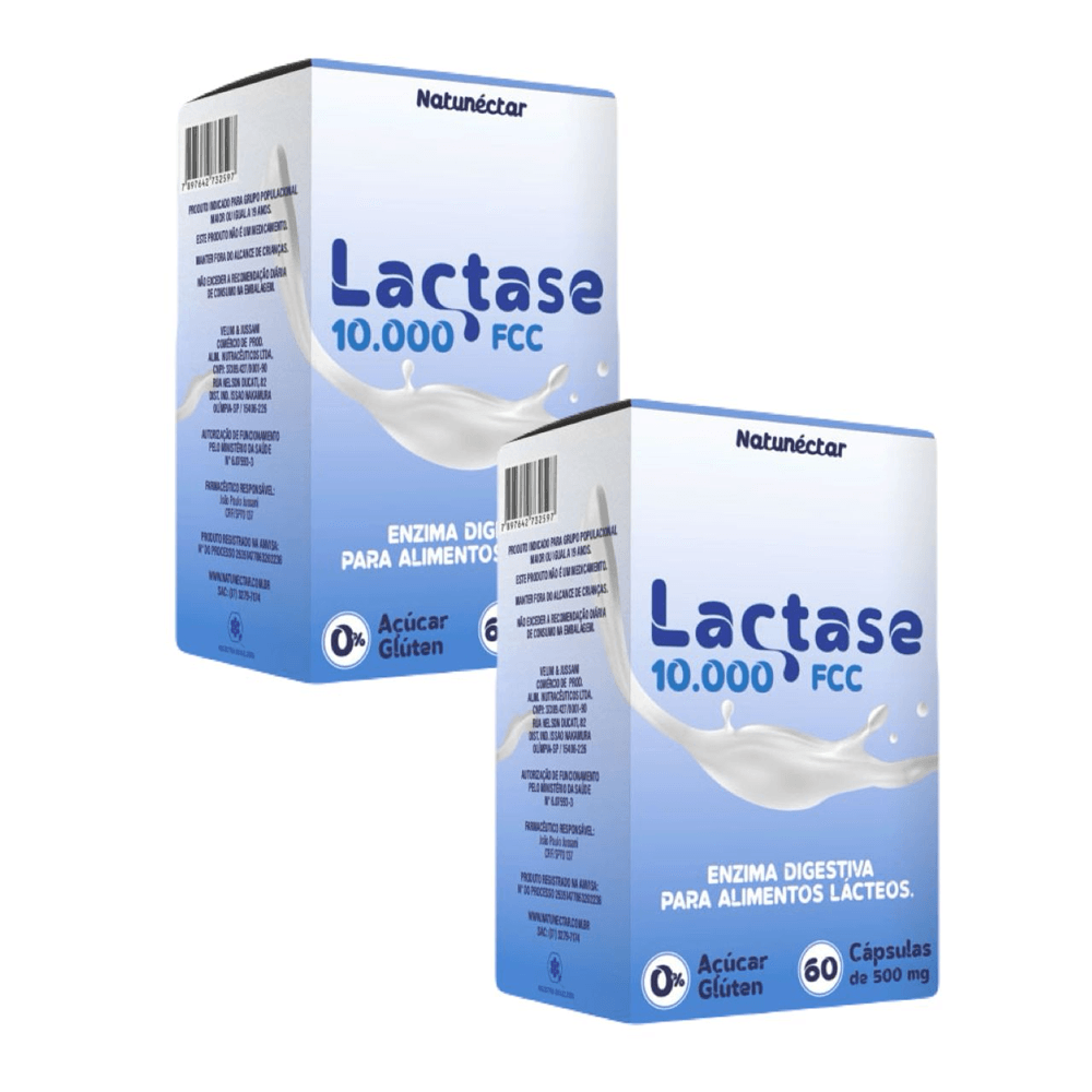 2x Lactase Enzima Lactase Natunéctar 60 Cápsulas
