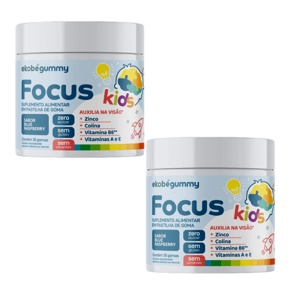 2x Focus Kids Gummy Sabor Blue Raspberry 30 Gomas Ekobé