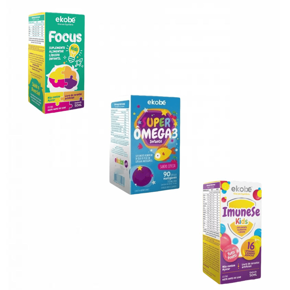 Focus Kids + Super Ômega 3 Kids + Imunese Kids Ekobé