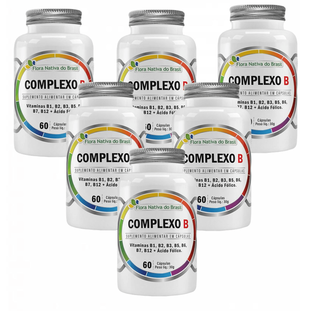 6x Complexo B 500mg + Biotina 60 cápsulas Flora Nativa