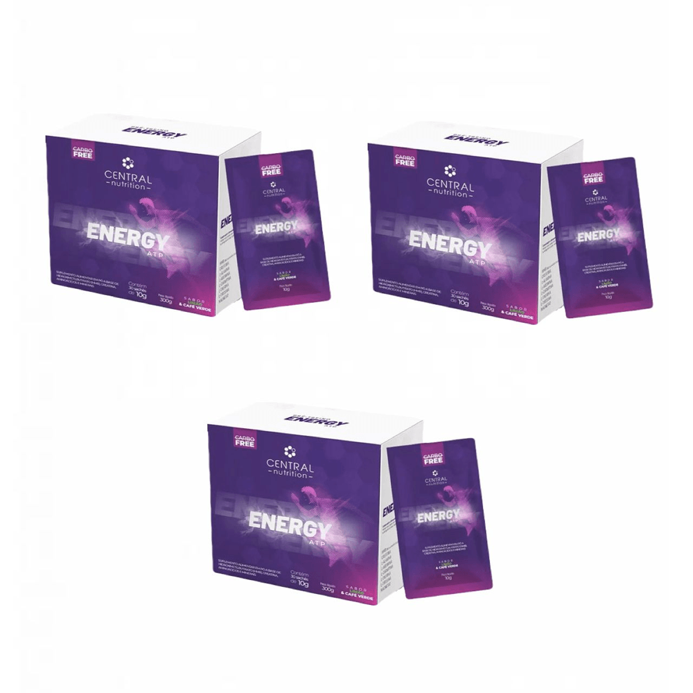 3x Energy Atp 30 Sachês De Central Nutrition Tangerina