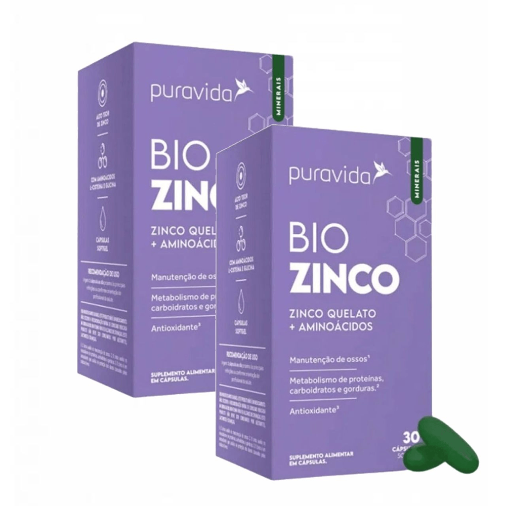 Kit 2x Bio Zinco Puravida Zinco Quelado + Aminoácidos