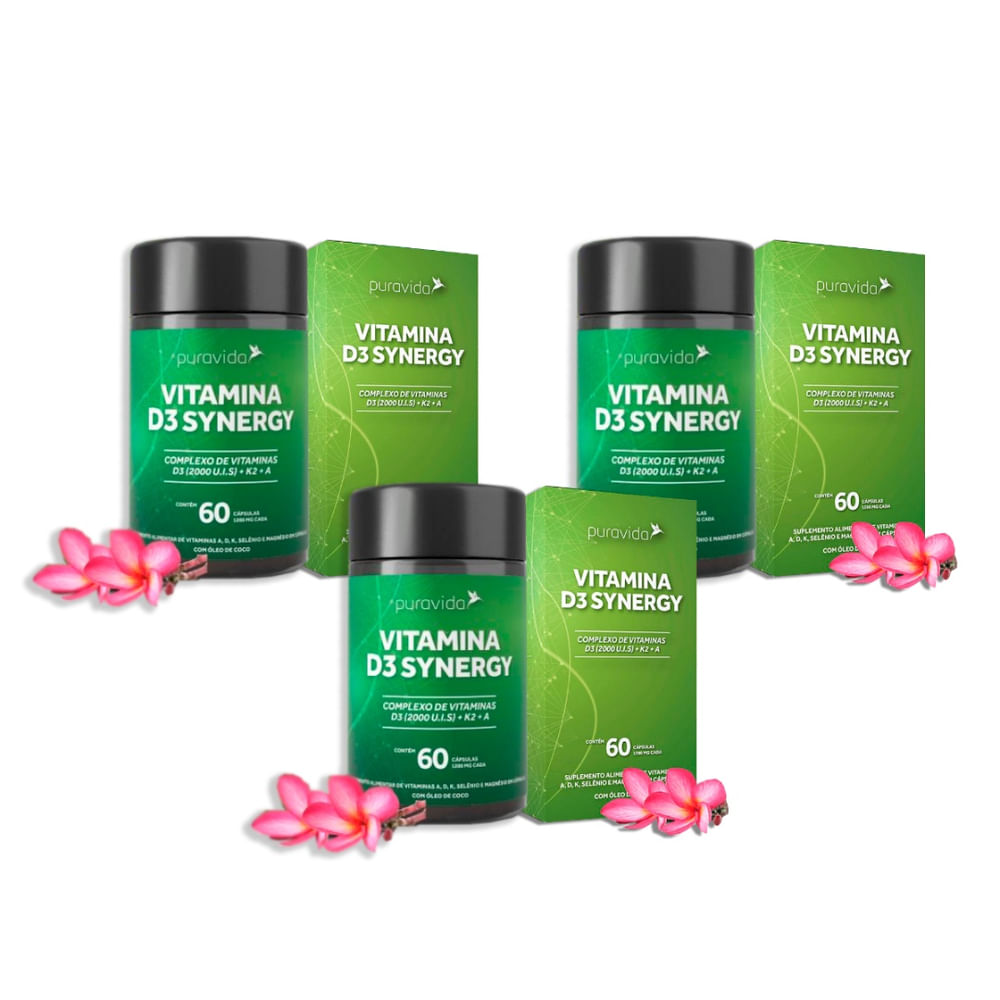 Kit 3x Synergy D3 K2 Mk7 60 Caps Pura Vida